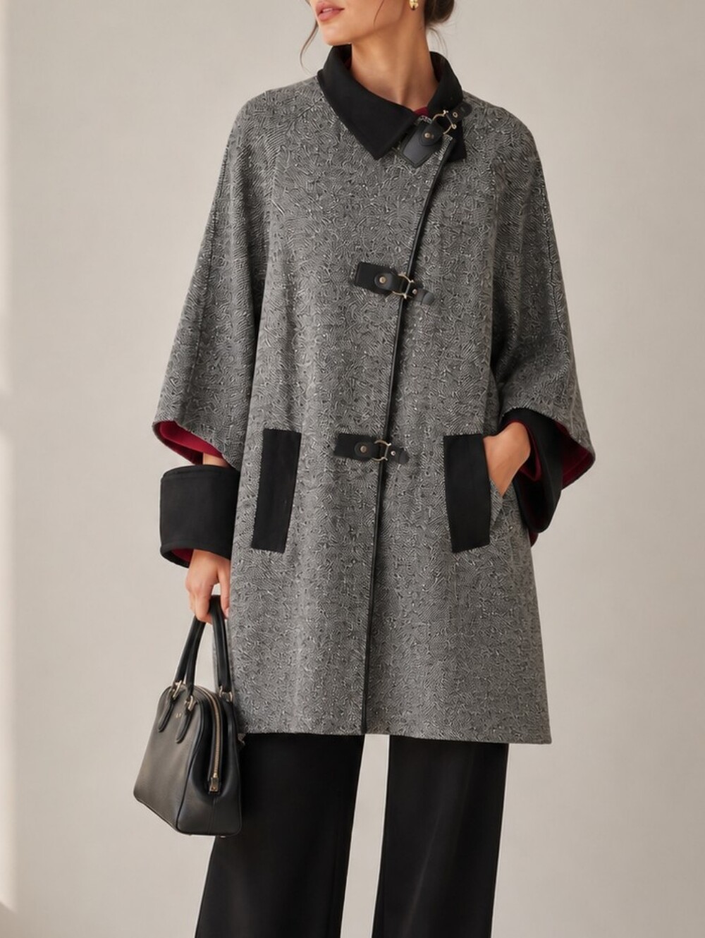 100% Wool Cape Coat Luxury Toggle Jacket. Sz L NWT